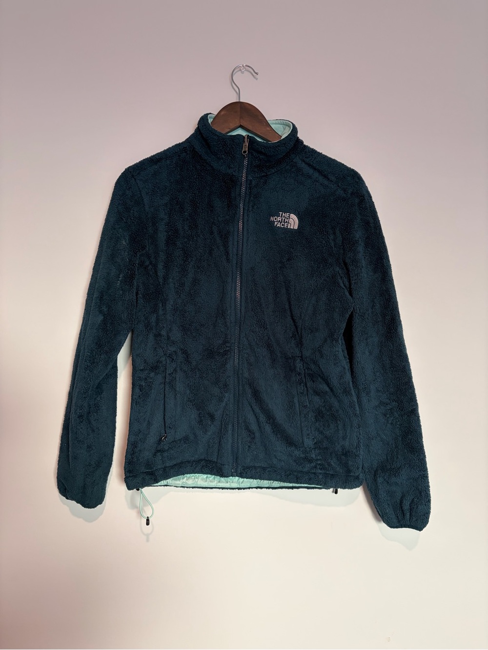 The North Face Plush Fleece Jacket M Dark Teal Blue Full Zip Cozy Y2K